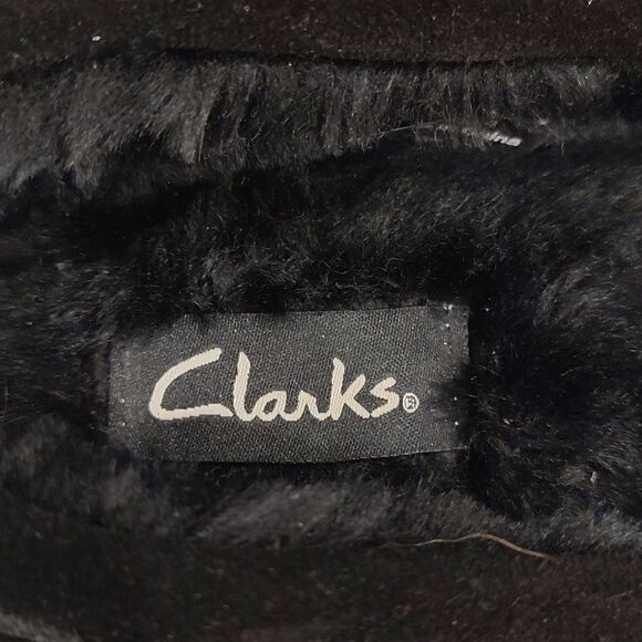 Clark's Black Leather Suede Faux Fur Lined Moccasin Shoe Size 6M - Picture 6 of 8